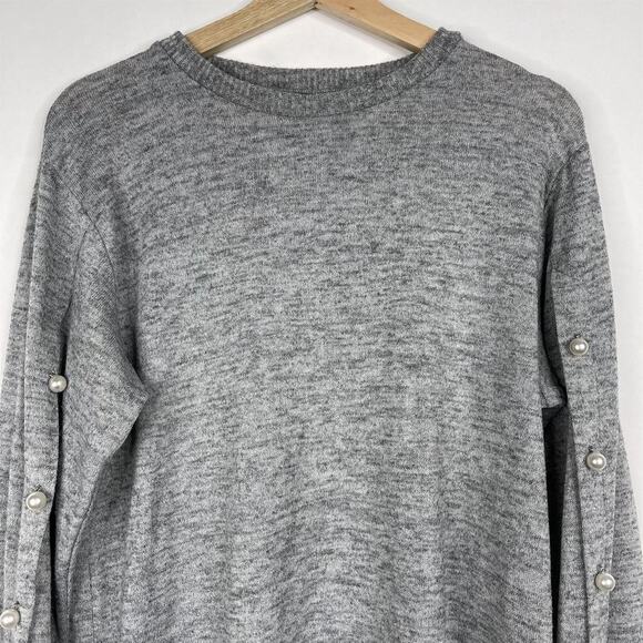 2/$30 ZARA Pearl Button Sleeve Sweatshirt Dress Medium Heather Gray Mini #7272 - Picture 3 of 15
